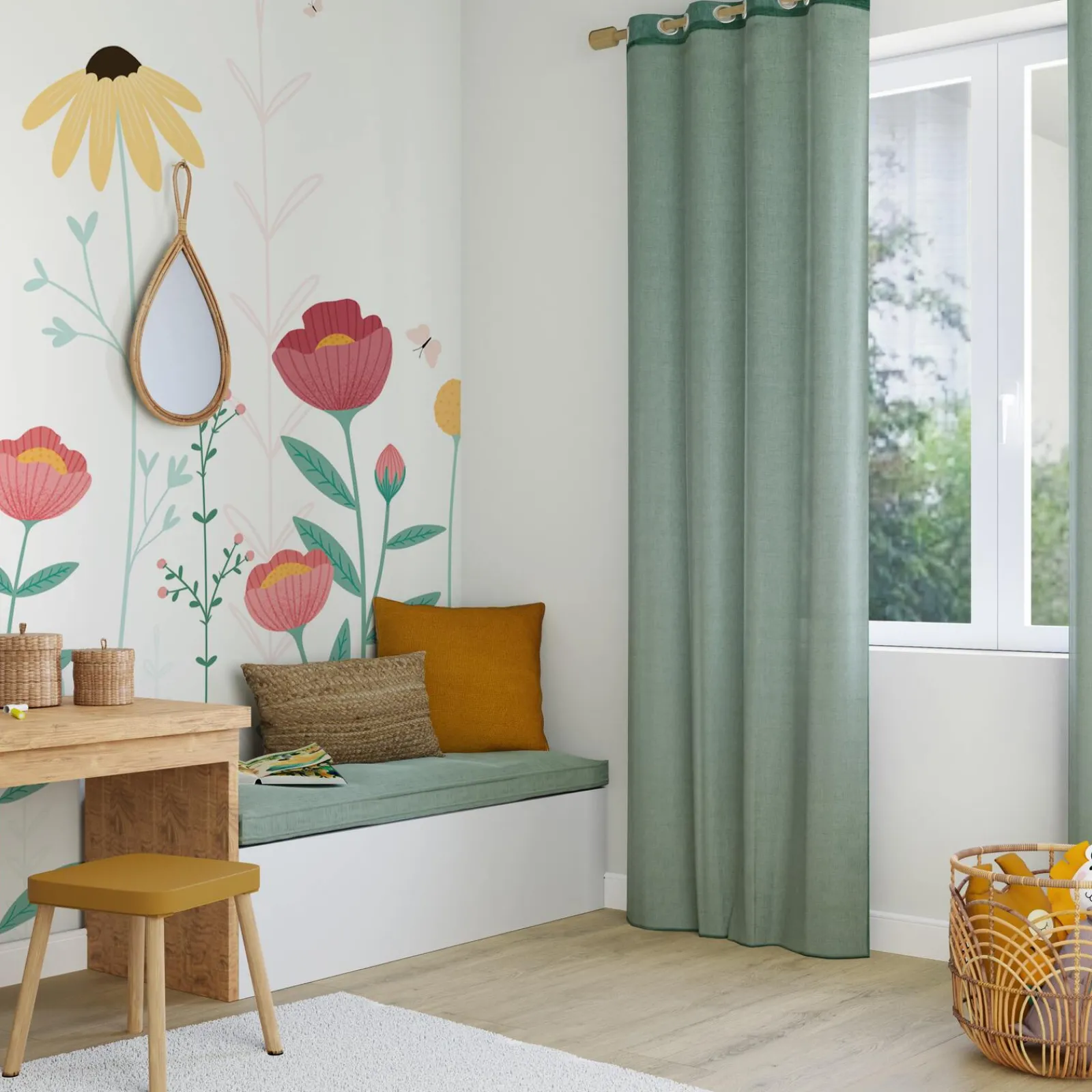 New Voilage NOLAN coloris vert sauge 140 x 240 cm - 4MURS Enfant Textile De Maison Enfant|Voilages, Vitrages, Stores Et Accessoires
