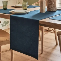 Best Chemin de table DELIA bleu canard 45 x 170 cm - 4MURS Linge De Maison